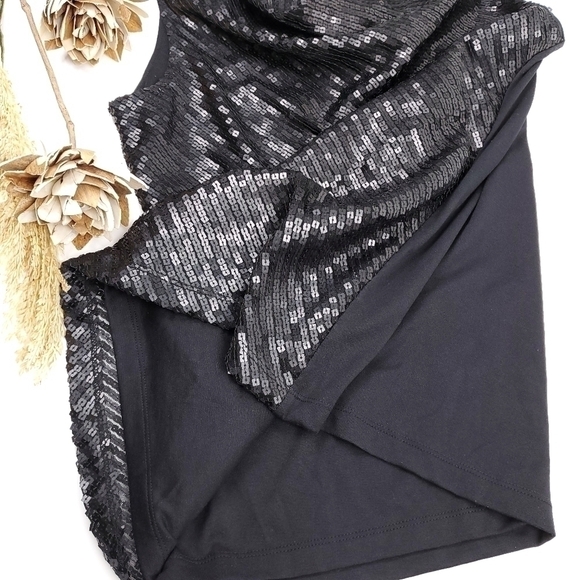 Talbots Charcoal Blk Soft Sequin Top Sz M - Picture 9 of 13
